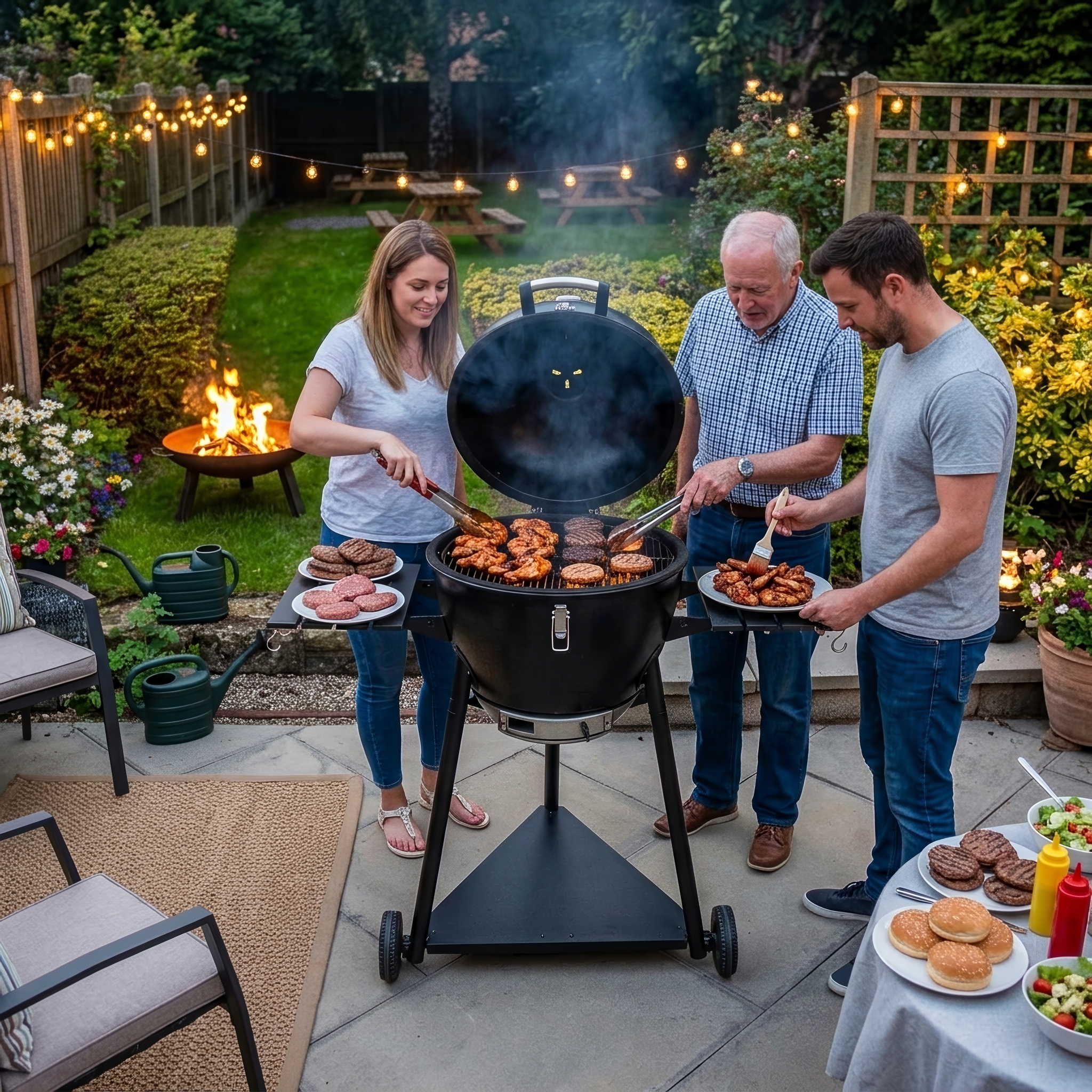 21" Steel Kamado Charcoal Grill – Double‑Walled Outdoor BBQ Oven