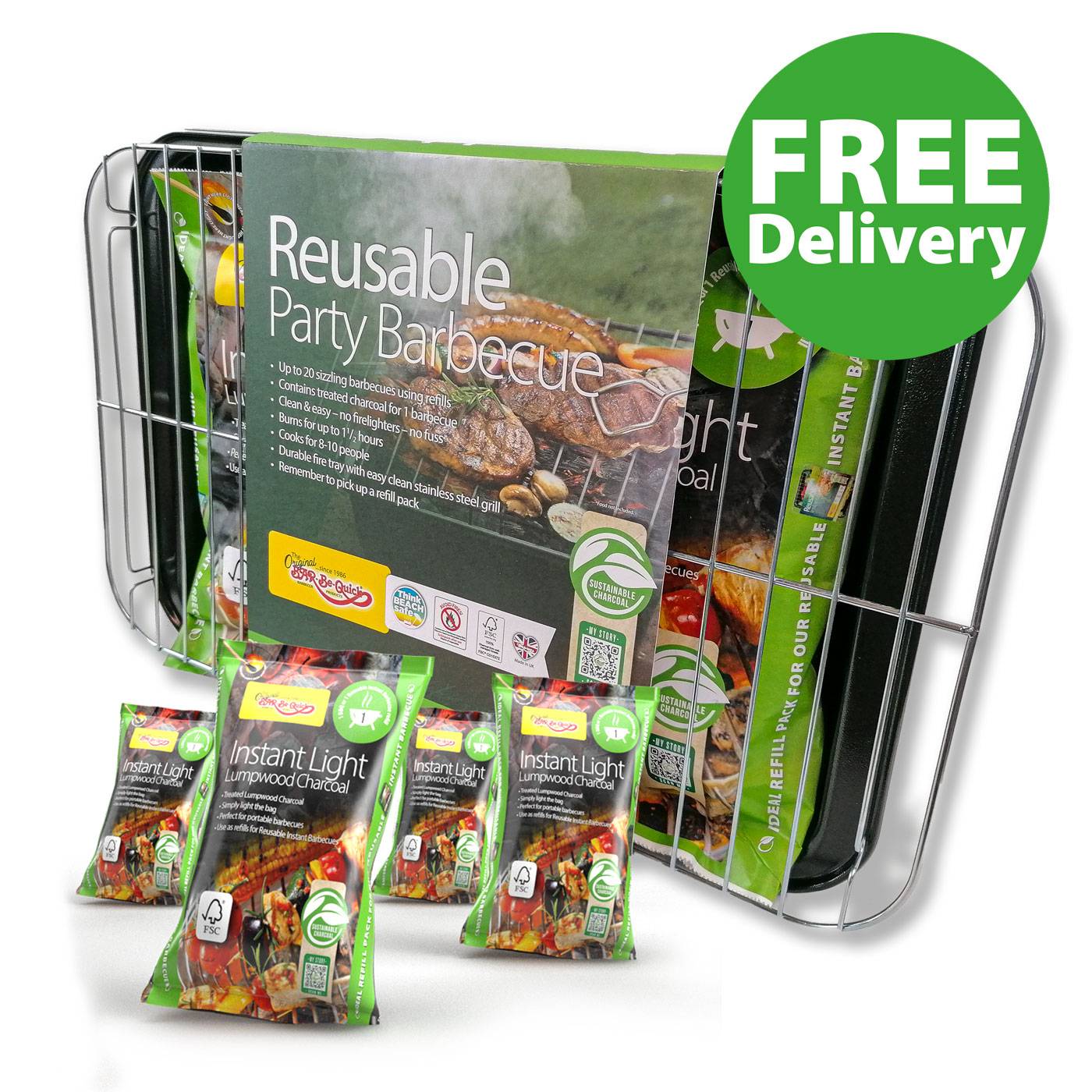 Reusable party barbecue &amp; 4 refill bags