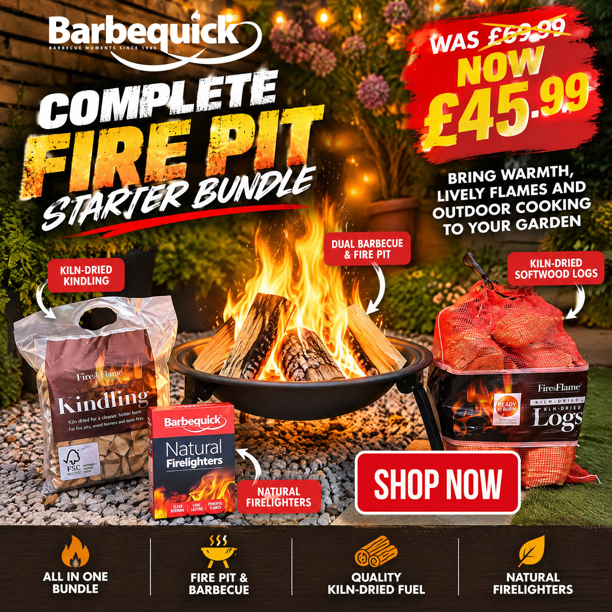 Barbequick Fire & Flame Complete Fire Pit Starter Bundle