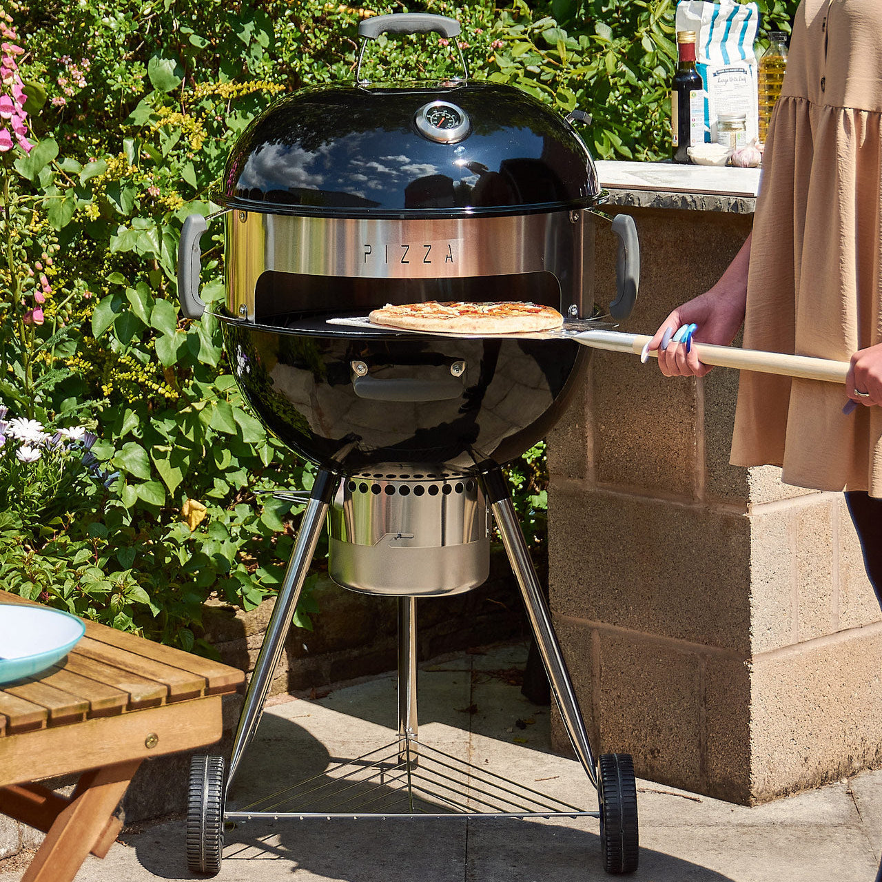 Barbequick 57cm Heavy‑Gauge Charcoal Kettle BBQ Grill with 36cm Pizza Stone