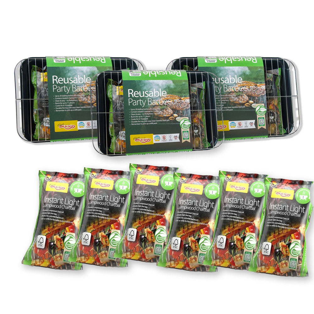 Barbequick Reusable Party BBQ Bundle | 3 BBQs & 6 Refills