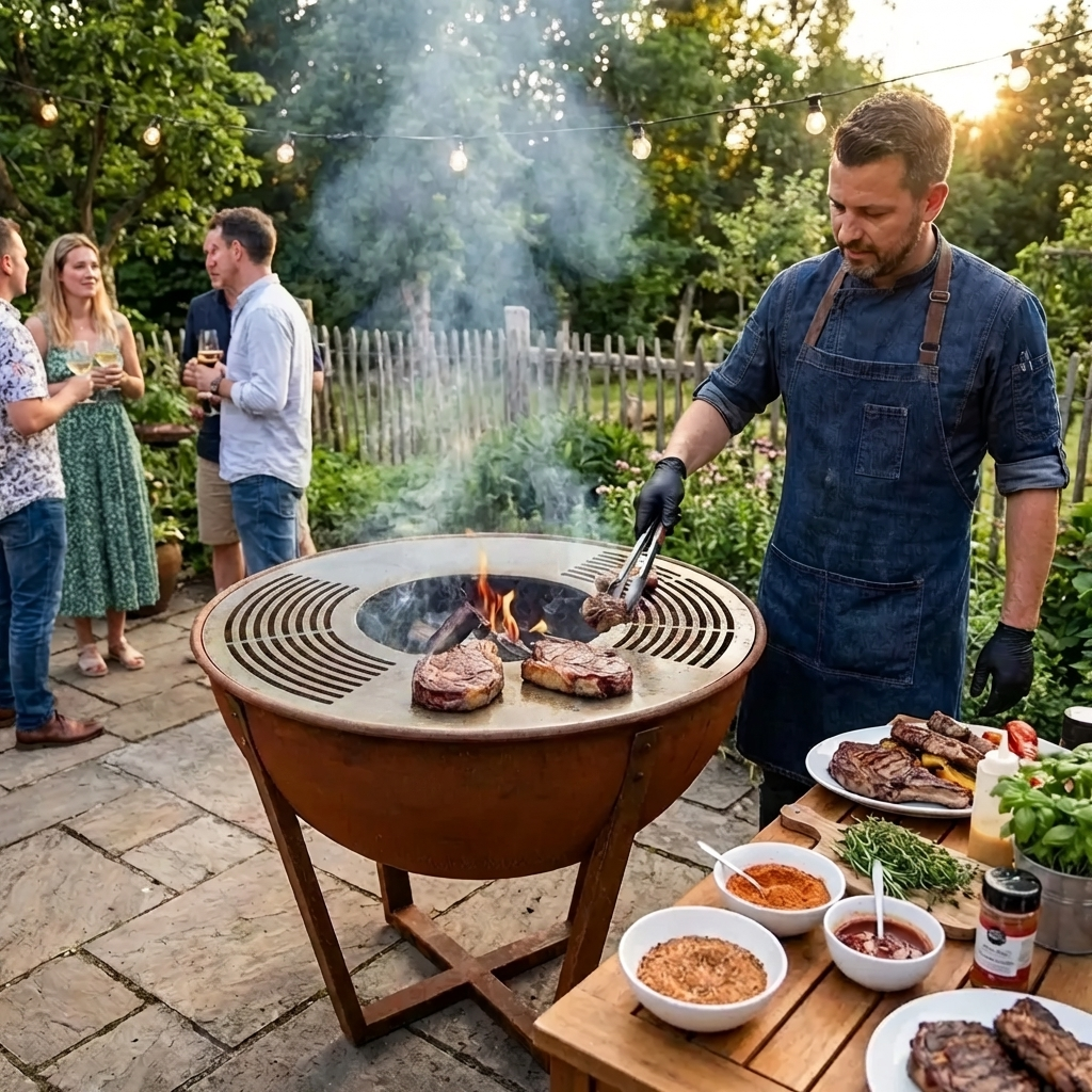 Firepit Grill & Plancha Bowl for Premium Outdoor Cooking - 80cm