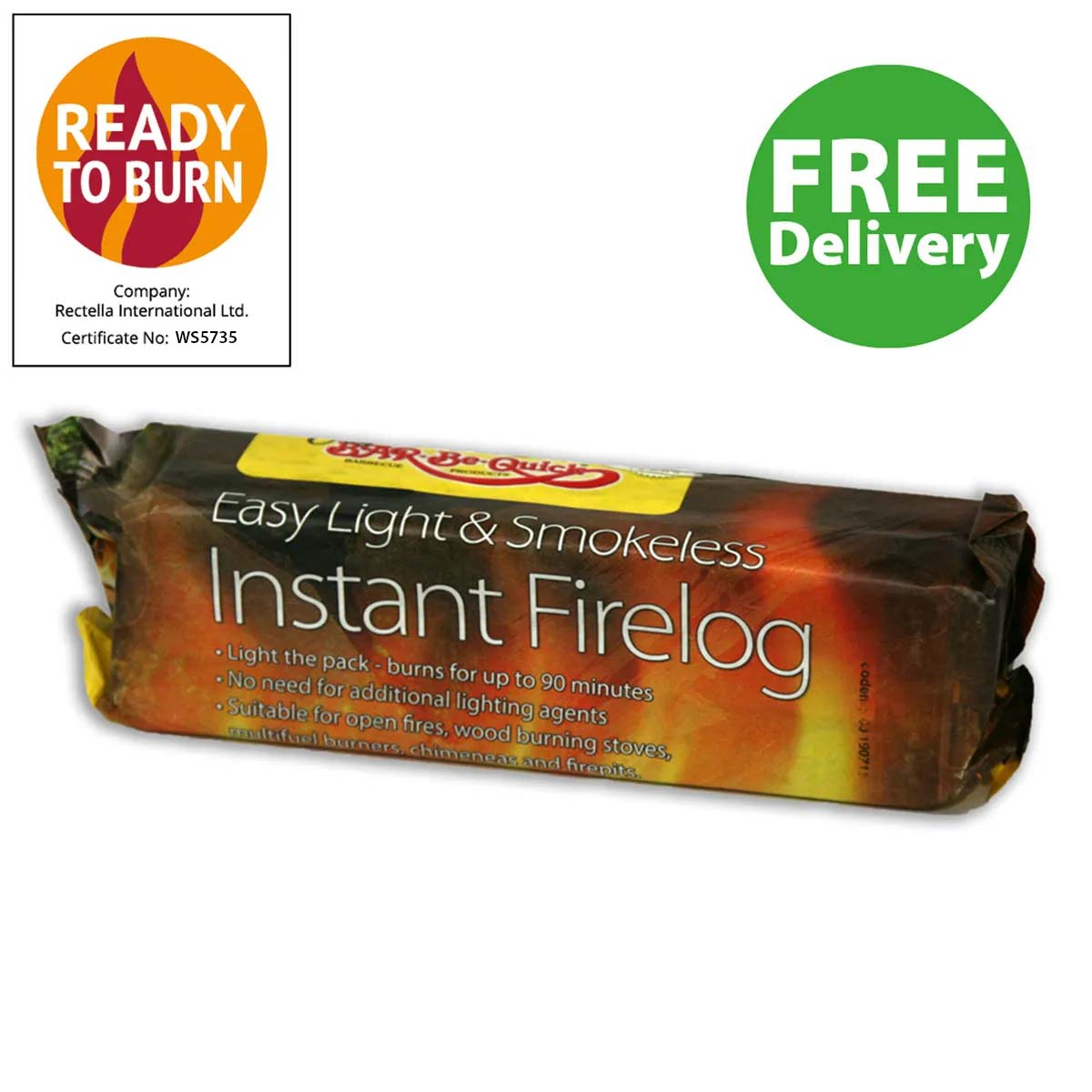 Easy Light & Smokeless Instant Firelogs for Stoves and Fires - 10 pack