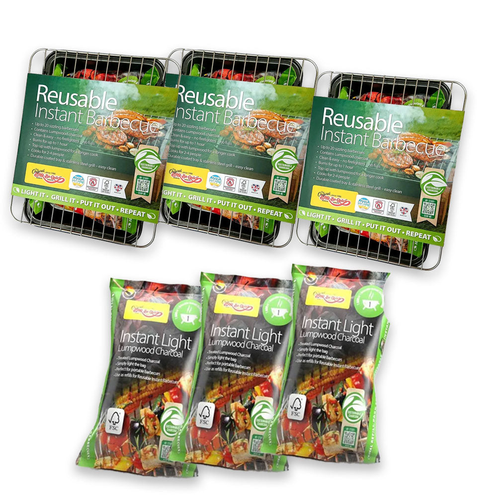 Barbequick Reusable Instant BBQ Bundle | 3 BBQs & 3 Refills